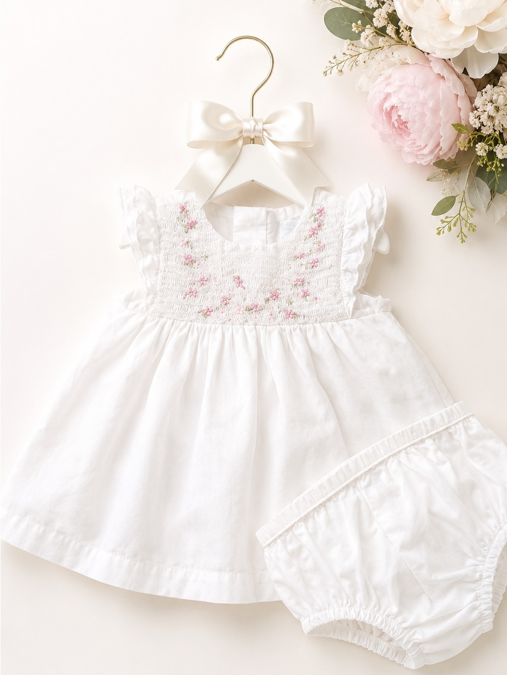 SPECIAL Vintage Edgehill Collection Smocked Baby Dress Pink Floral Smocking RARE